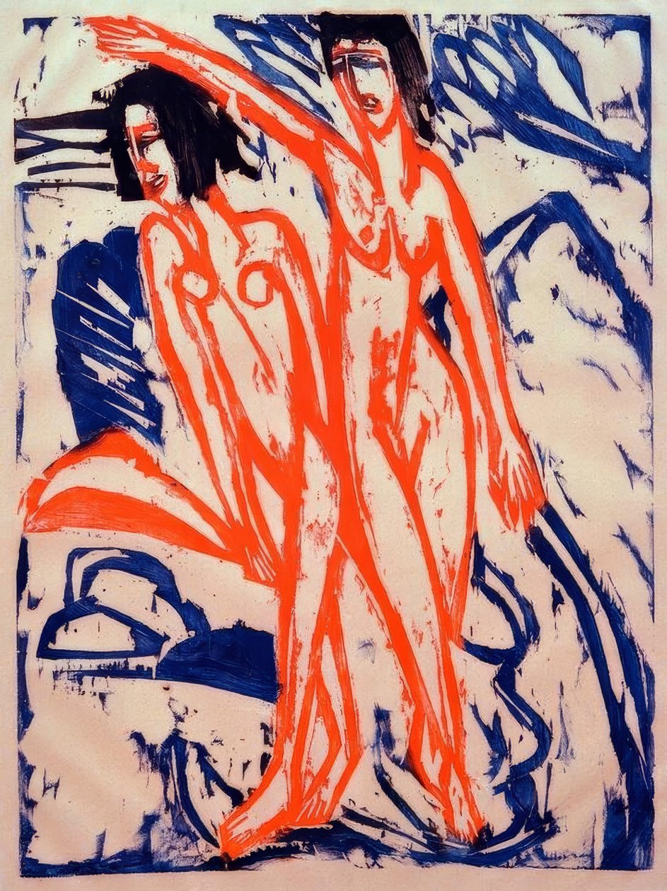 Dva koupající se na pláži od Ernst Ludwig Kirchner