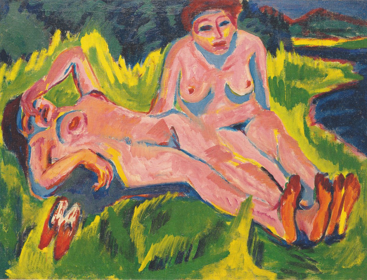 Dva růžové akty u jezera od Ernst Ludwig Kirchner