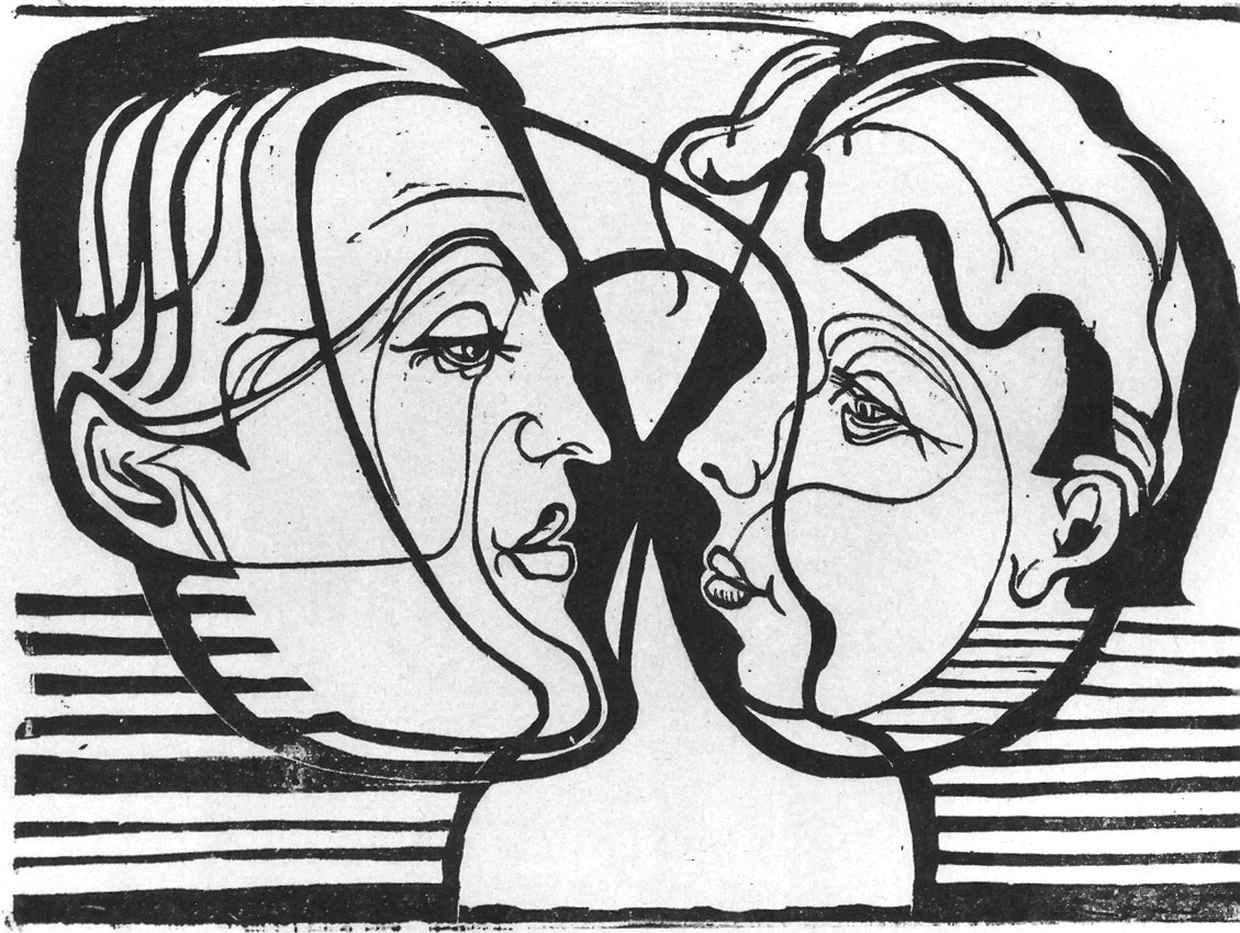 Dvě hlavy, které se na sebe dívají od Ernst Ludwig Kirchner