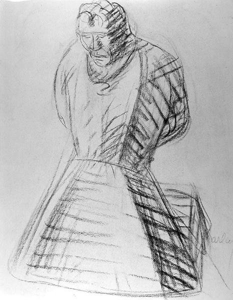 Modlící se mnich (tužka na papíře) (černobílá fotografie) od Ernst Barlach