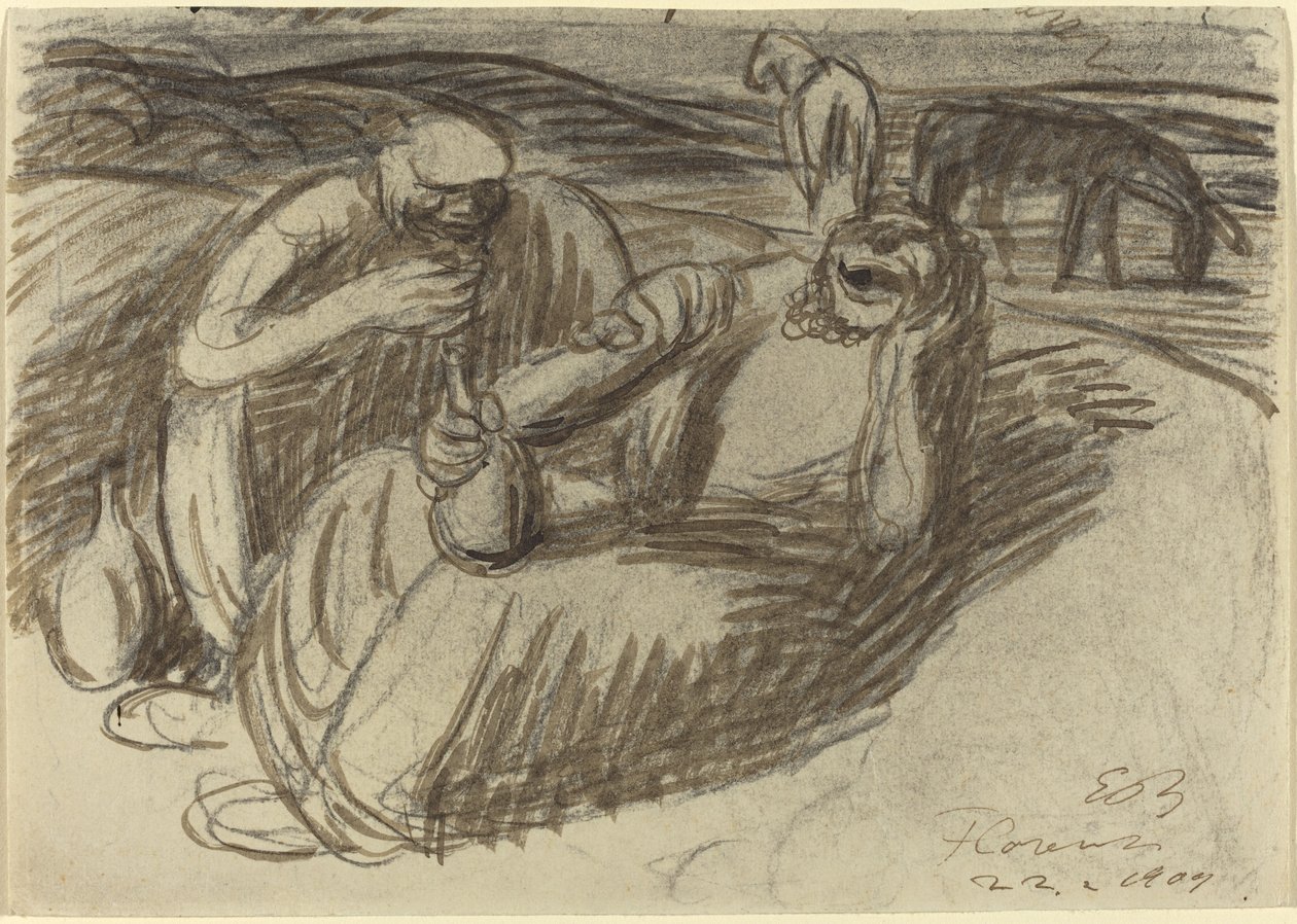 Italští rolníci s lahvemi na víno, 1909. od Ernst Barlach