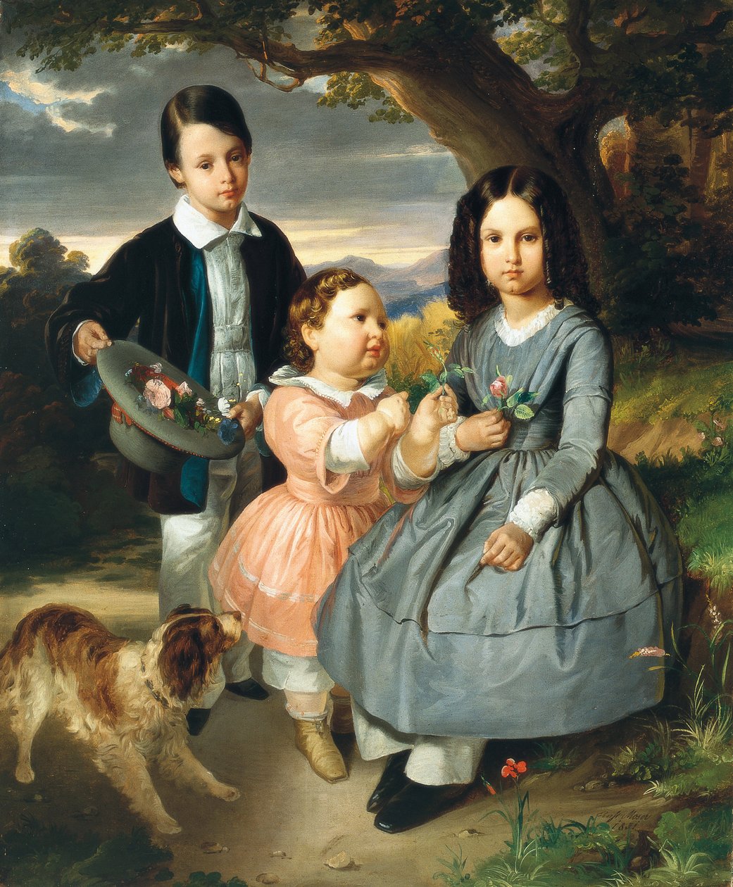 Dětský skupinový portrét, Moser, Ernst Christian (1815-1867). Olej na plátně od Ernst Christian Moser
