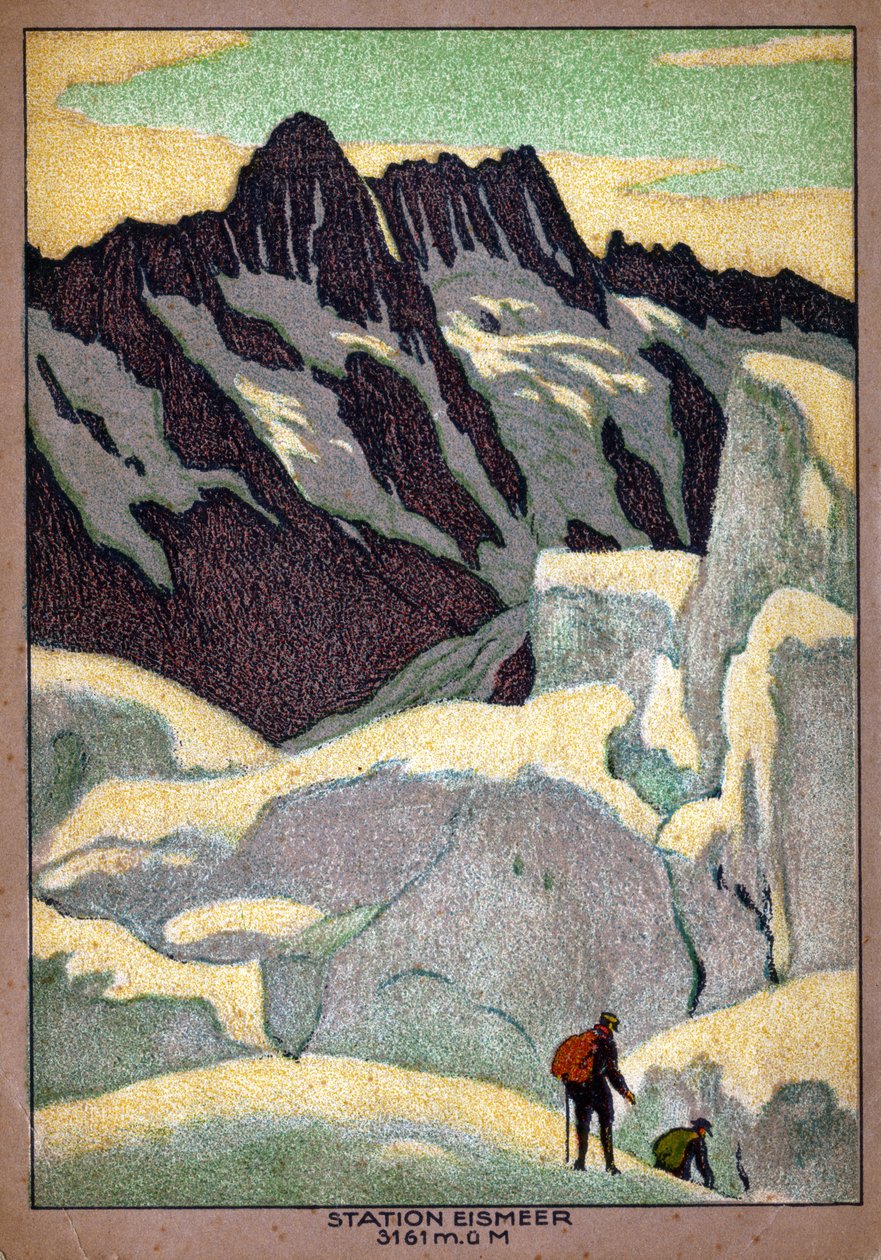Grindelwaldský ledovec (Ischmeer) ve švýcarských Alpách, asi 1920-30 (ilustrace) od Ernst Emil Schlatter