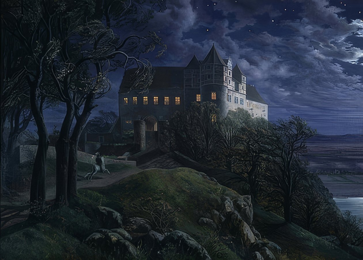 Hrad Scharfenberg v noci. 1827 od Ernst Ferdinand Oehme