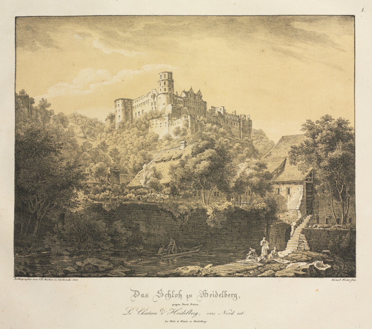Šest pohledů na hrad Heidelberg: Eastward, 1820. od Ernst Fries