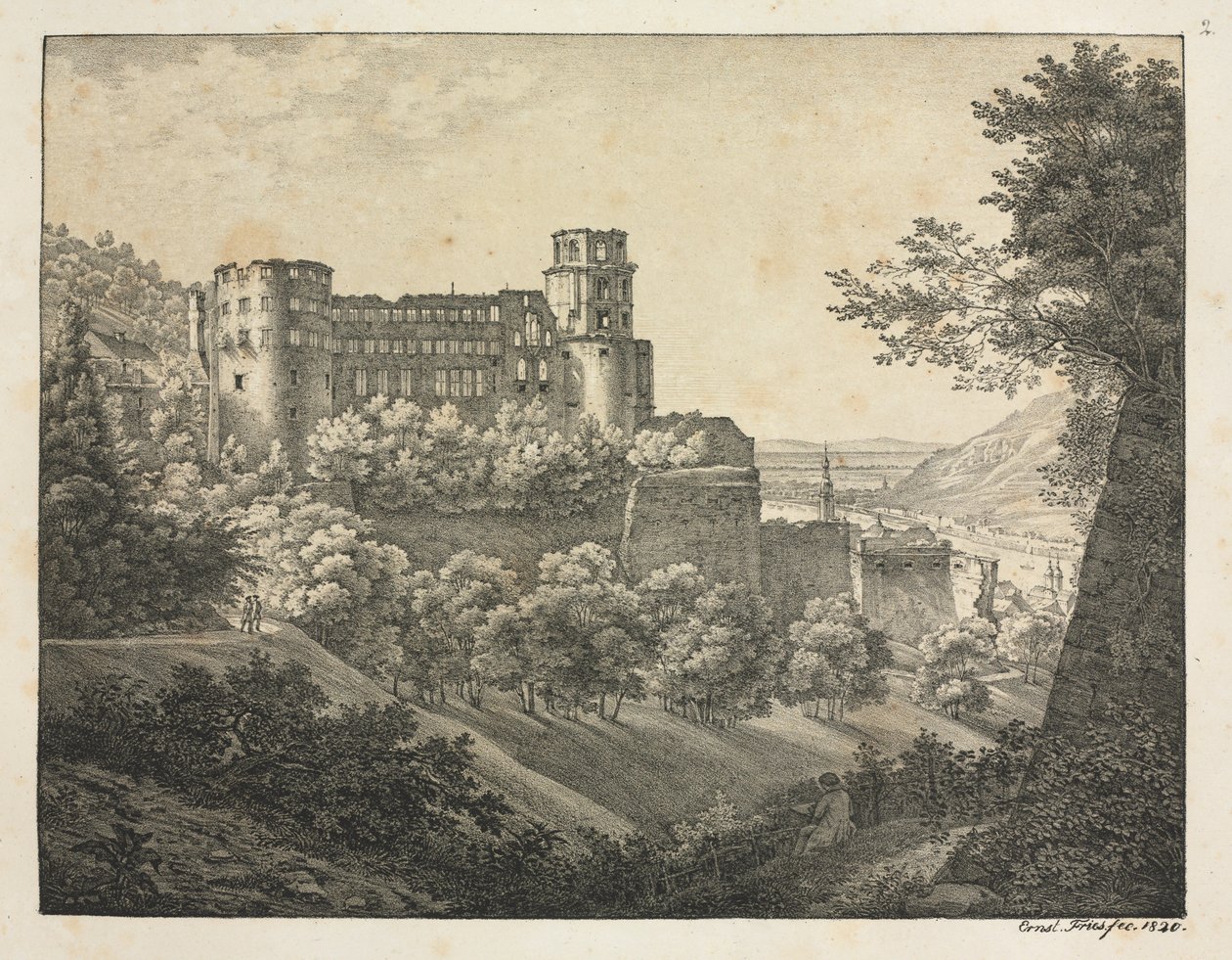 Šest pohledů na hrad Heidelberg: Na severovýchod, 1820. od Ernst Fries