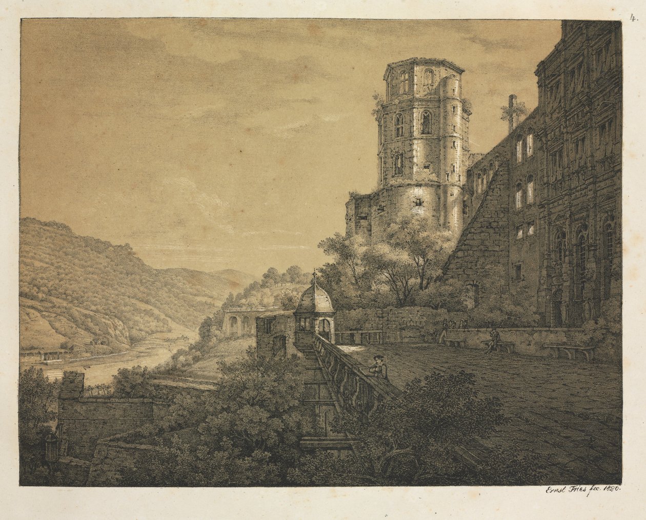Šest pohledů na hrad Heidelberg: Dvůr, u vchodu, 1820. od Ernst Fries