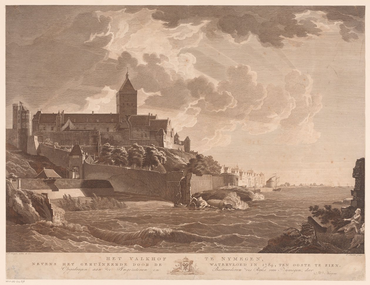 Pohled na Valkhof v Nijmegenu Valkhof v Nijmegenu, vedle zničeného povodní v roce 1784, na východ (název na objektu) od Ernst Karl Gottlieb Thelott