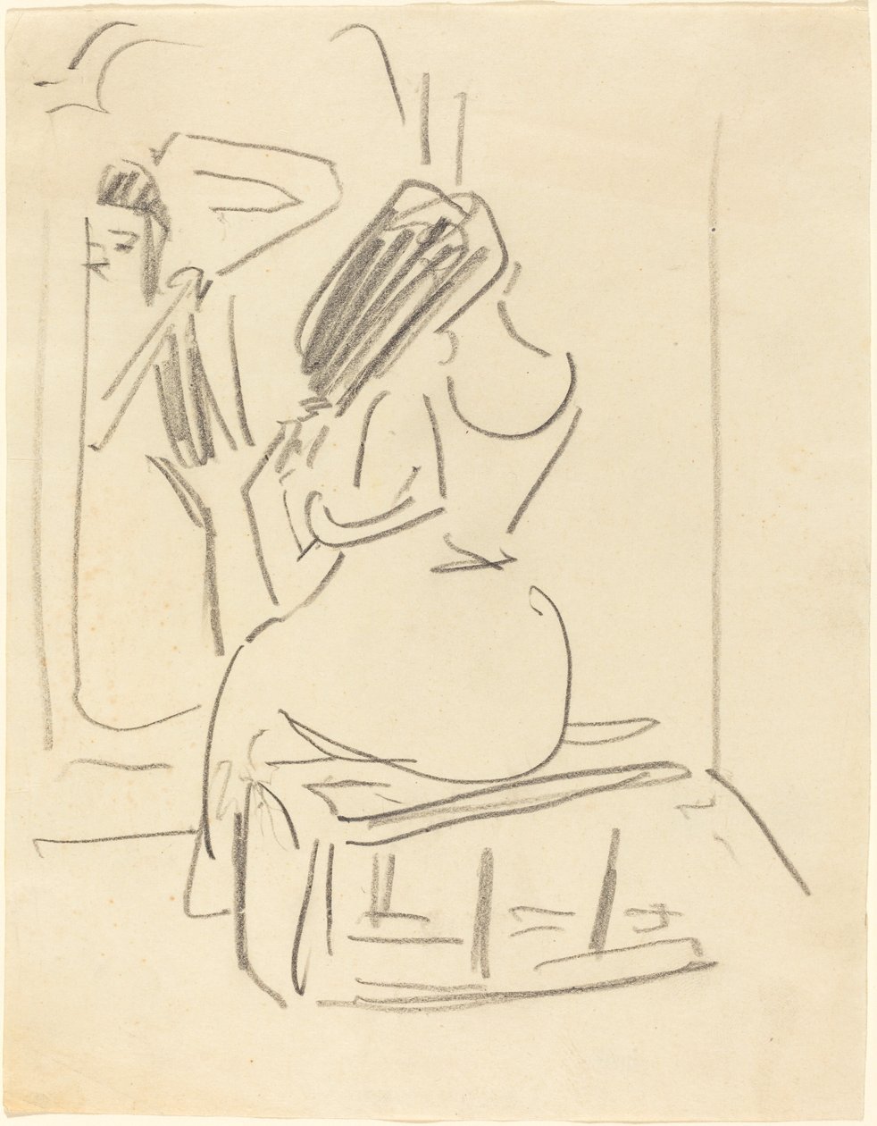 Žena česající si vlasy před zrcadlem, konec 19.-začátek 20. století. od Ernst Ludwig Kirchner