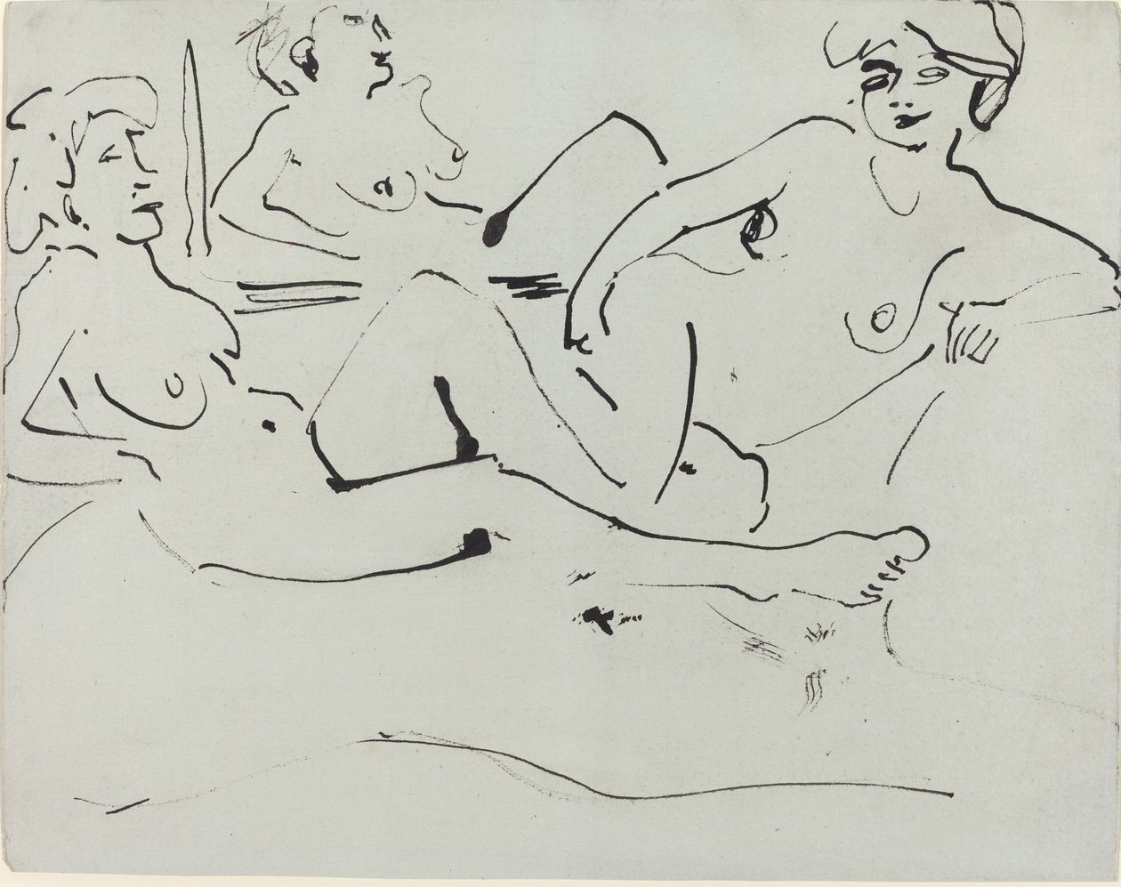 Dodo a starší žena ležící před zrcadlem, 1909. od Ernst Ludwig Kirchner