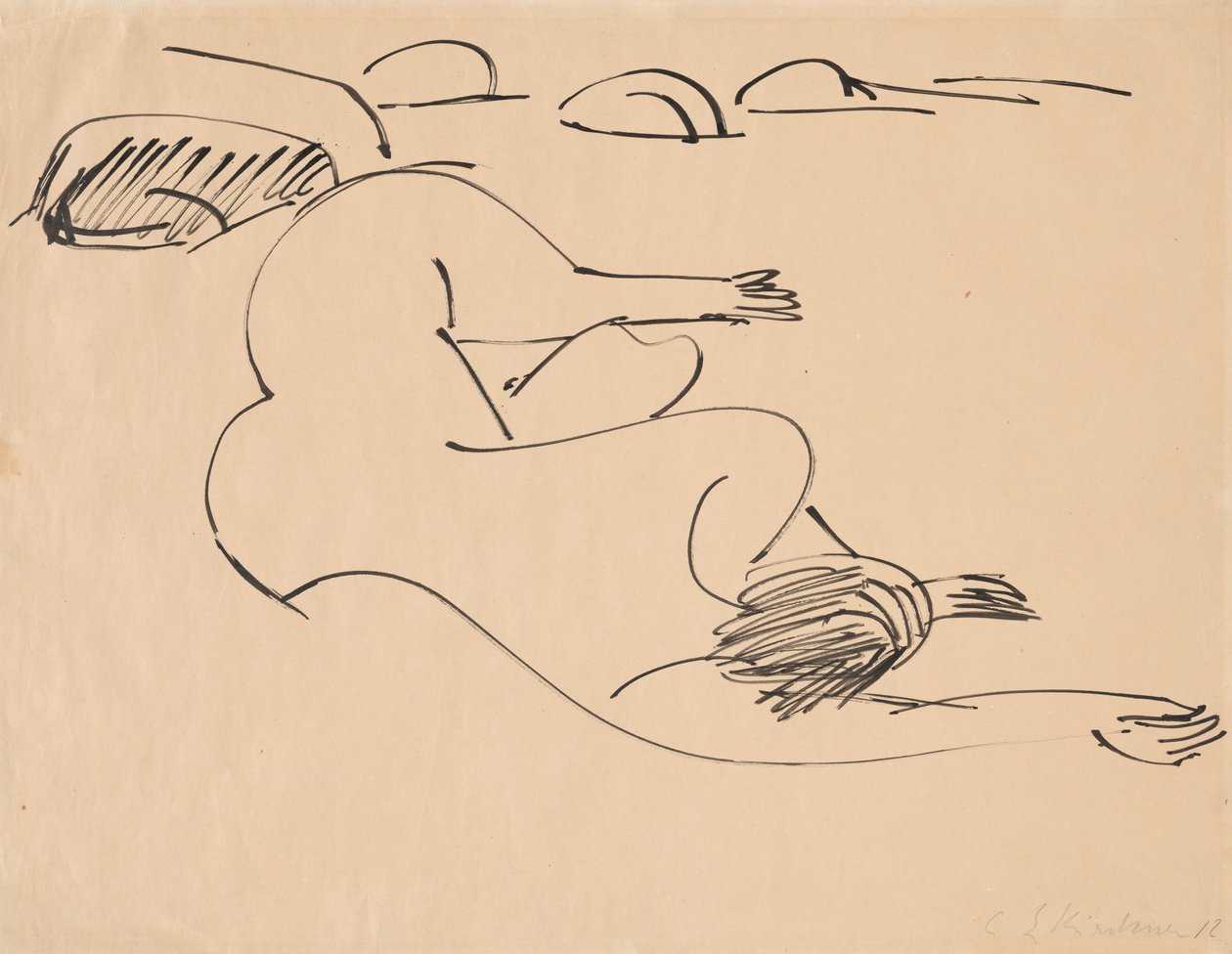 Erna ležící na pláži mezi skalami, 1912. od Ernst Ludwig Kirchner