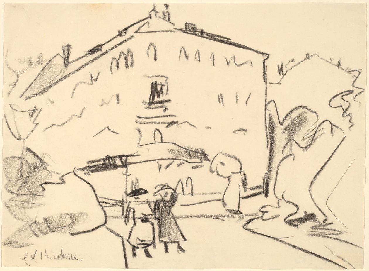 Domy v Drážďanech s procházkami lidí, 1909. od Ernst Ludwig Kirchner