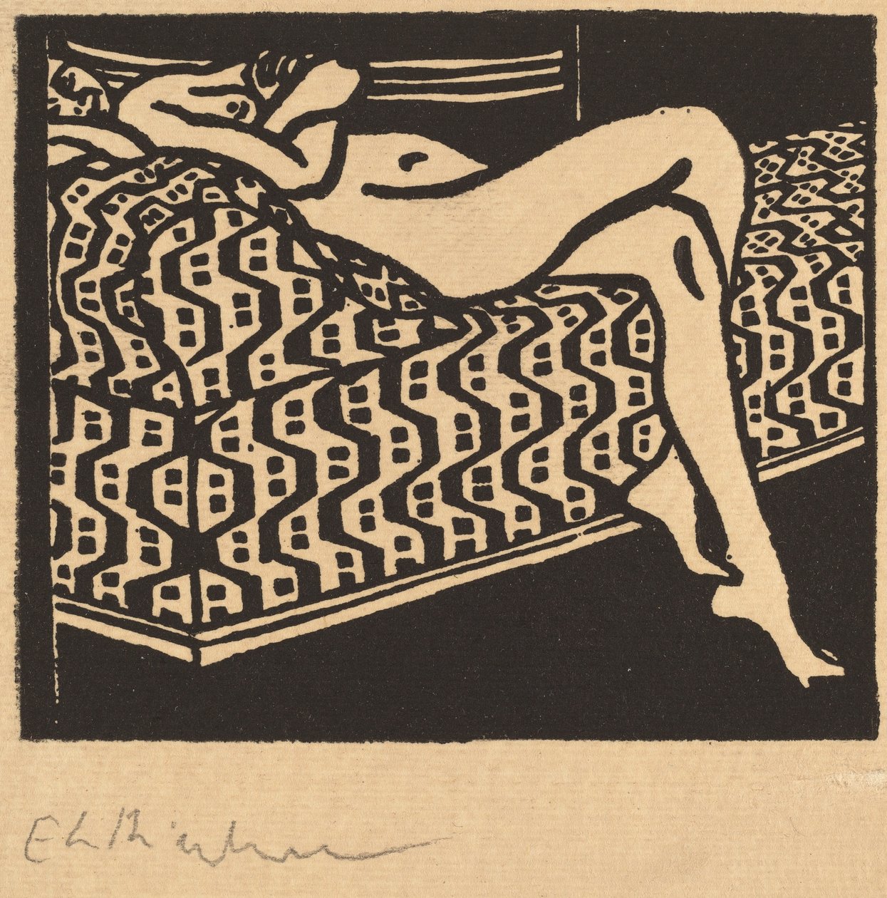 Nahá dívka ležící na pohovce, 1905. od Ernst Ludwig Kirchner