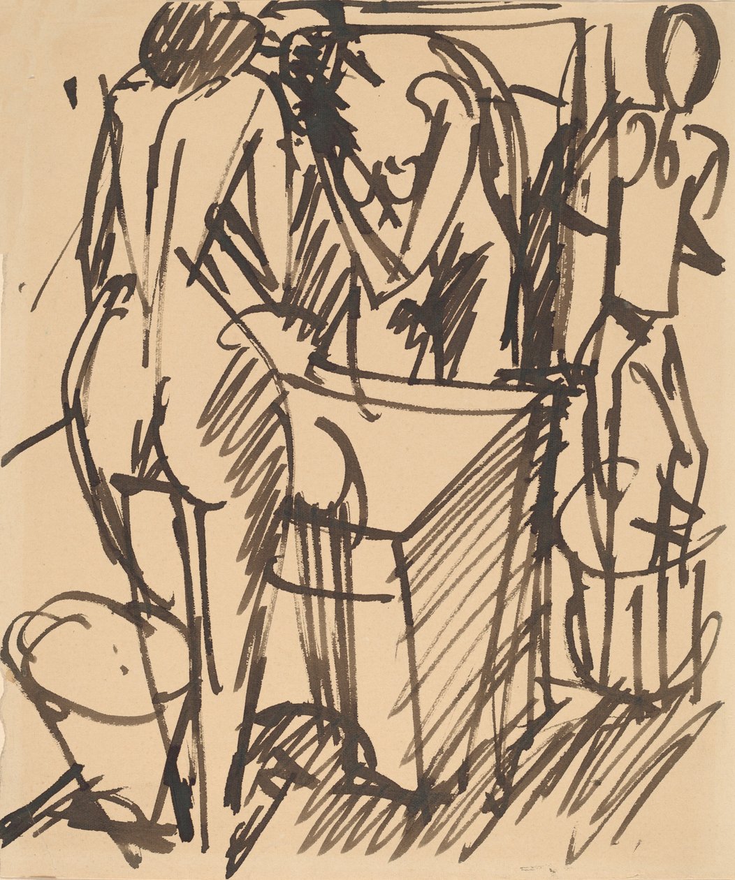 Akt se zrcadlem, stojící před umyvadlem, 1908-1910. od Ernst Ludwig Kirchner