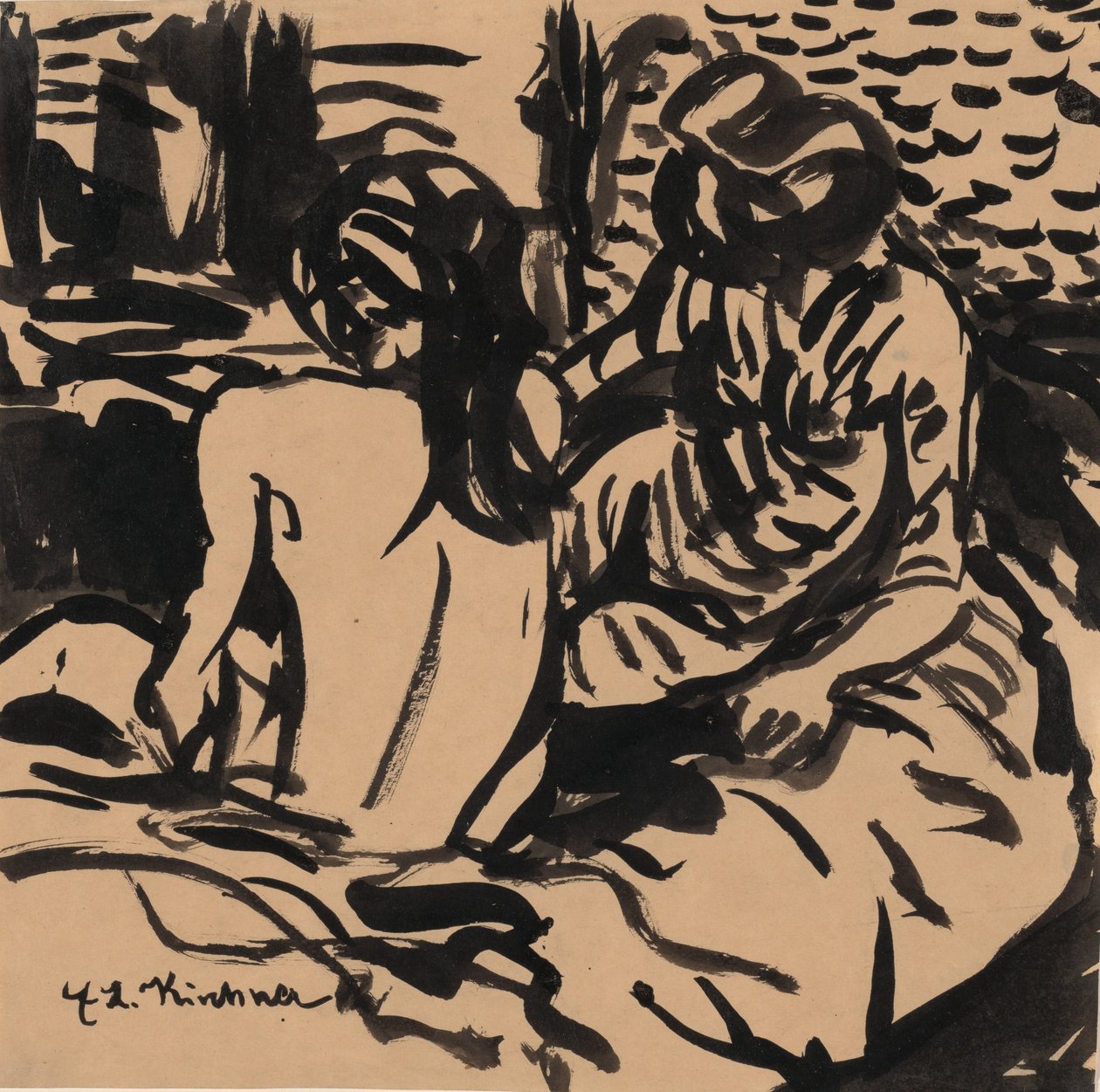 Dva akty na posteli Isabella a mladší dívka, c. 1906. od Ernst Ludwig Kirchner