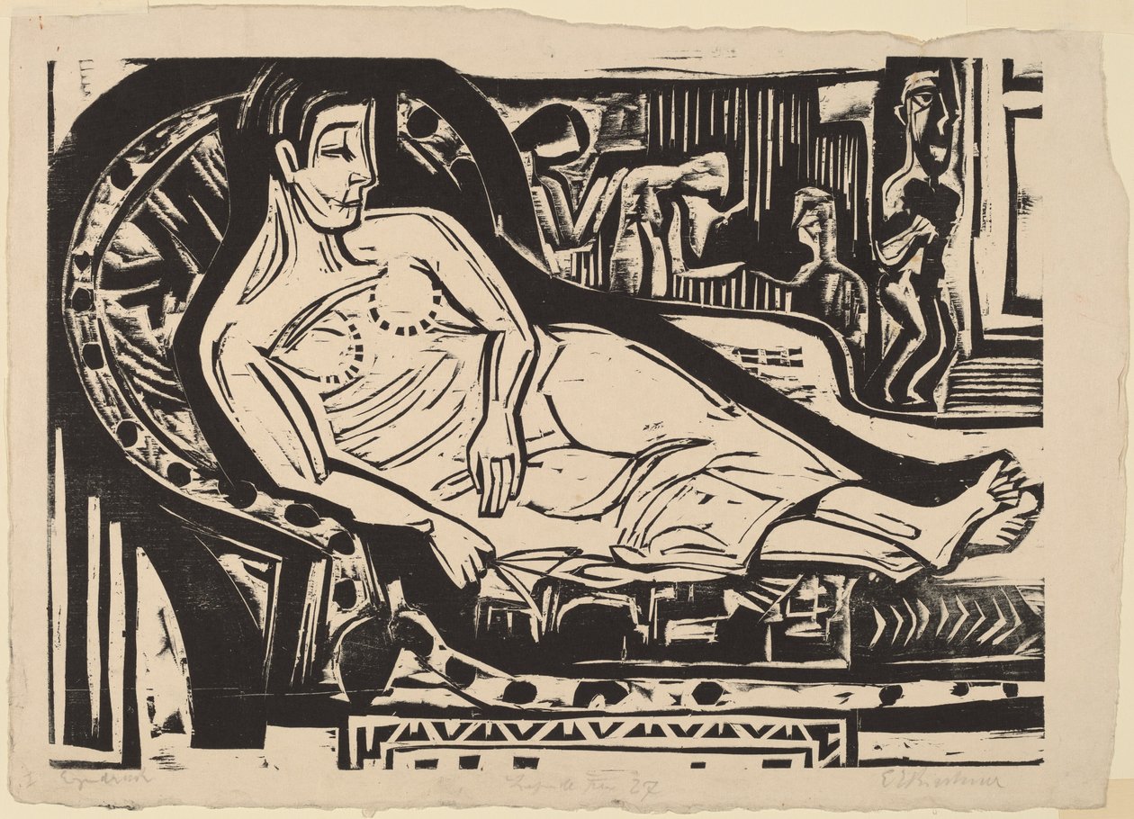 Žena ležící na pohovce, 1926. od Ernst Ludwig Kirchner