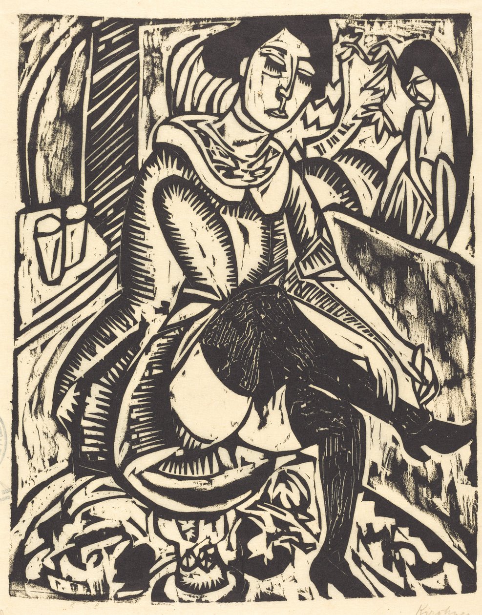 Žena zavazující si boty Frau, Schuh Zuknopfend, 1912. od Ernst Ludwig Kirchner