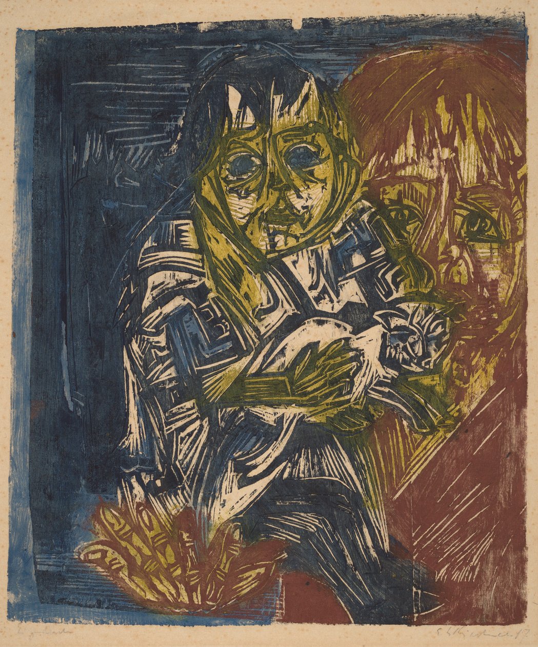 Žena s dítětem a kočkou, 1919. od Ernst Ludwig Kirchner