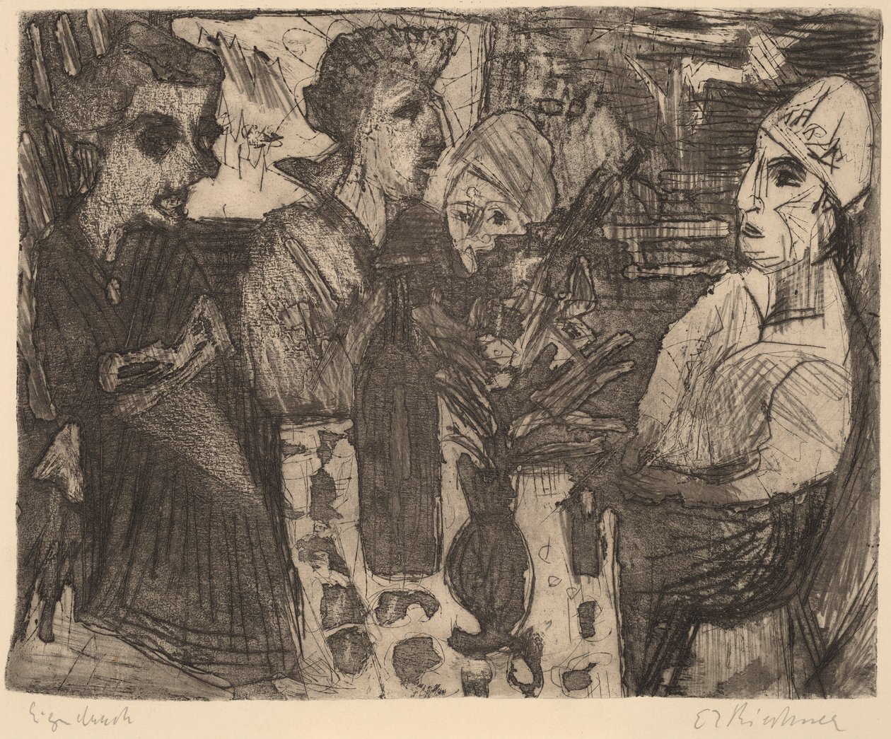 Ženy u stolu v místnosti, 1920. od Ernst Ludwig Kirchner
