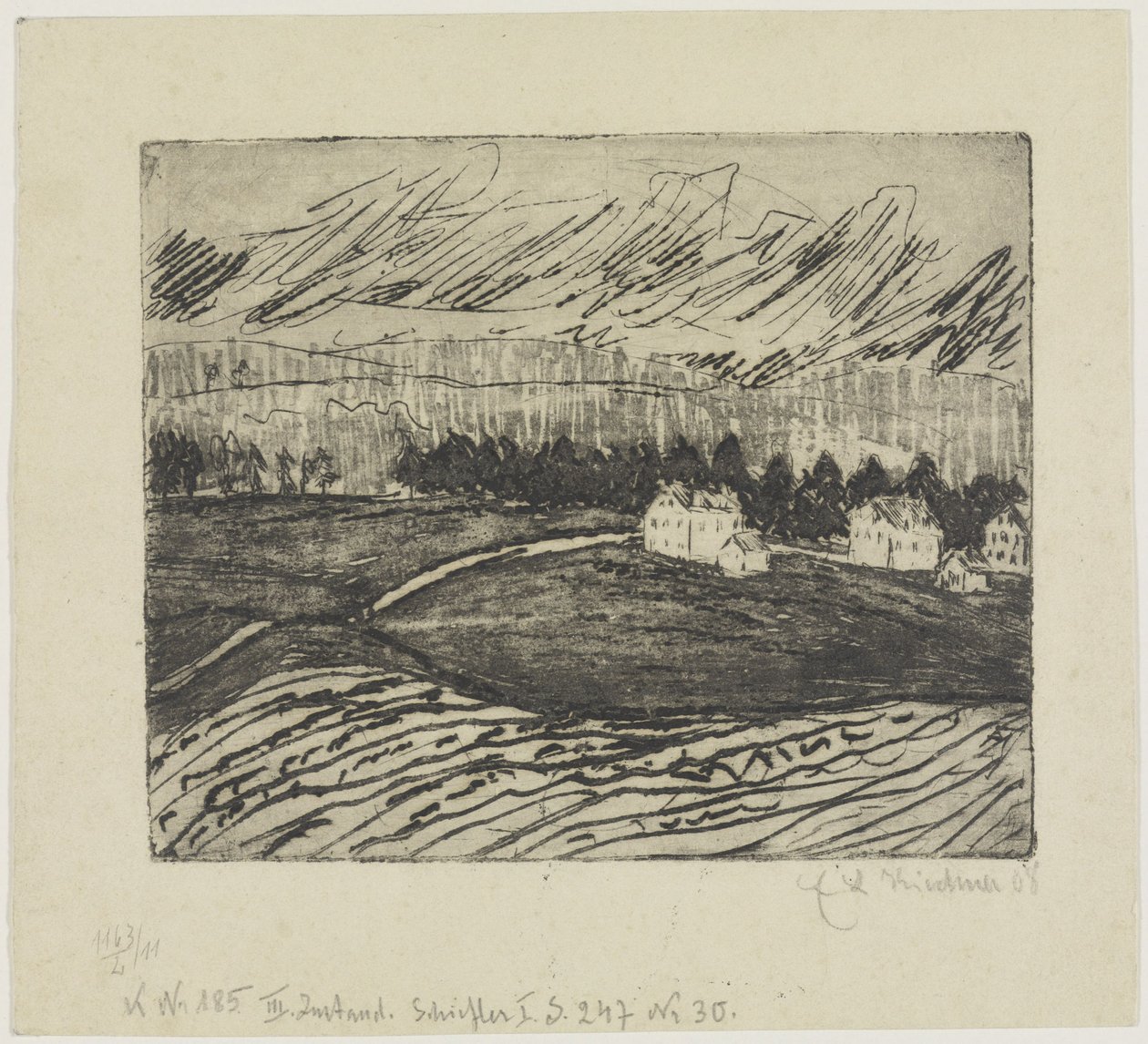 Pole a domy v Krušných horách od Ernst Ludwig Kirchner
