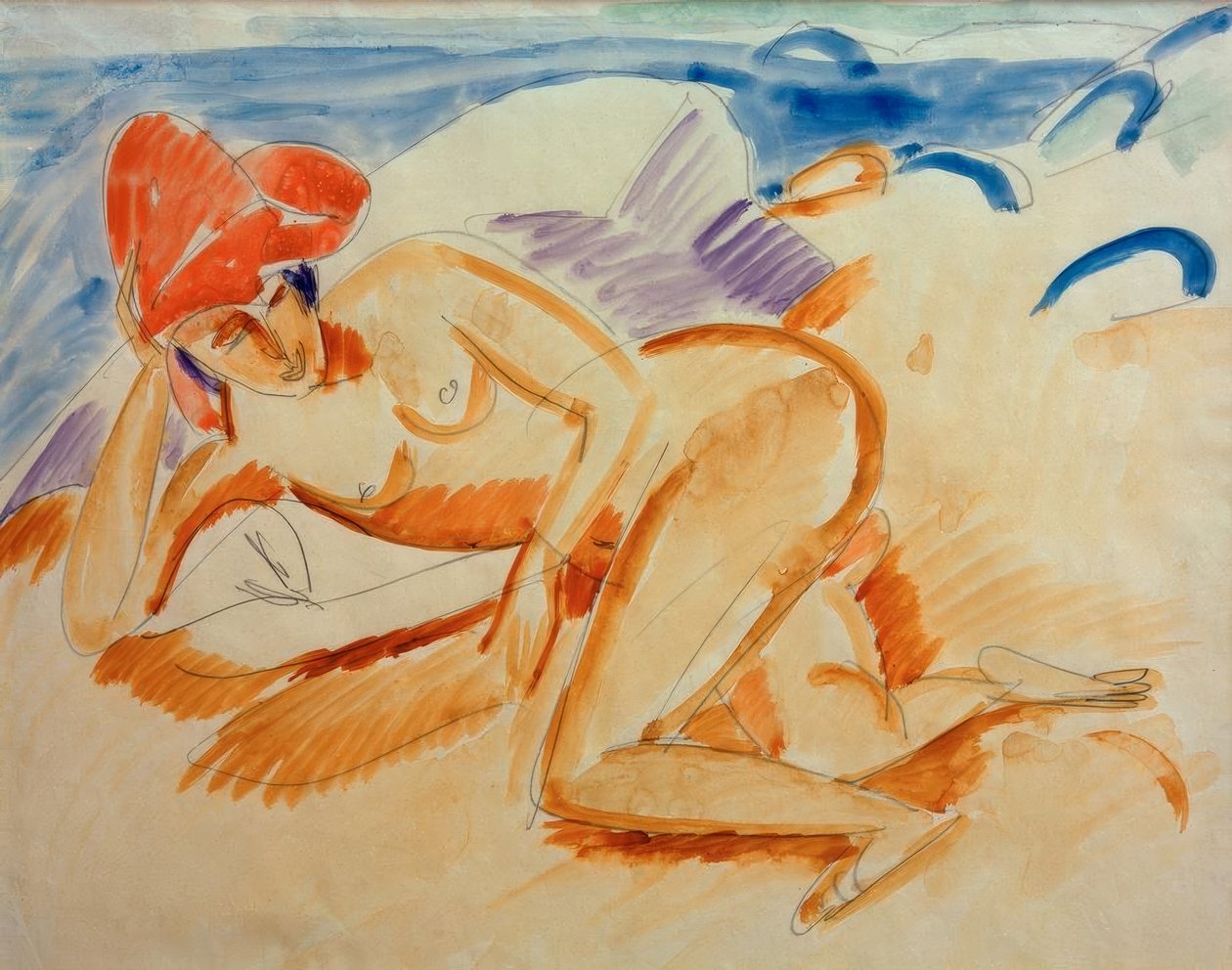 Nahá s červeným kloboukem od Ernst Ludwig Kirchner