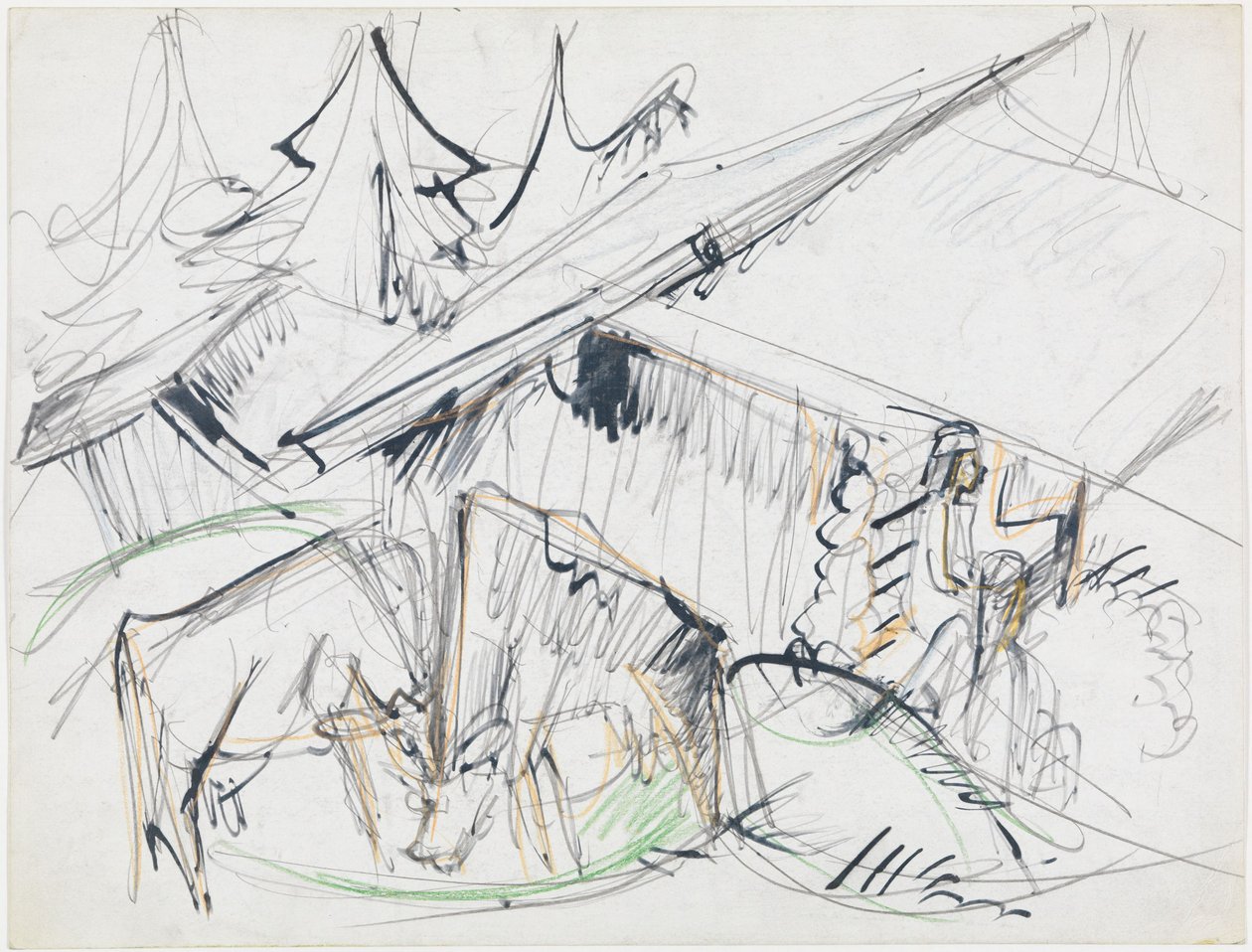 Alpská chata s kravami (Stafelalp) od Ernst Ludwig Kirchner