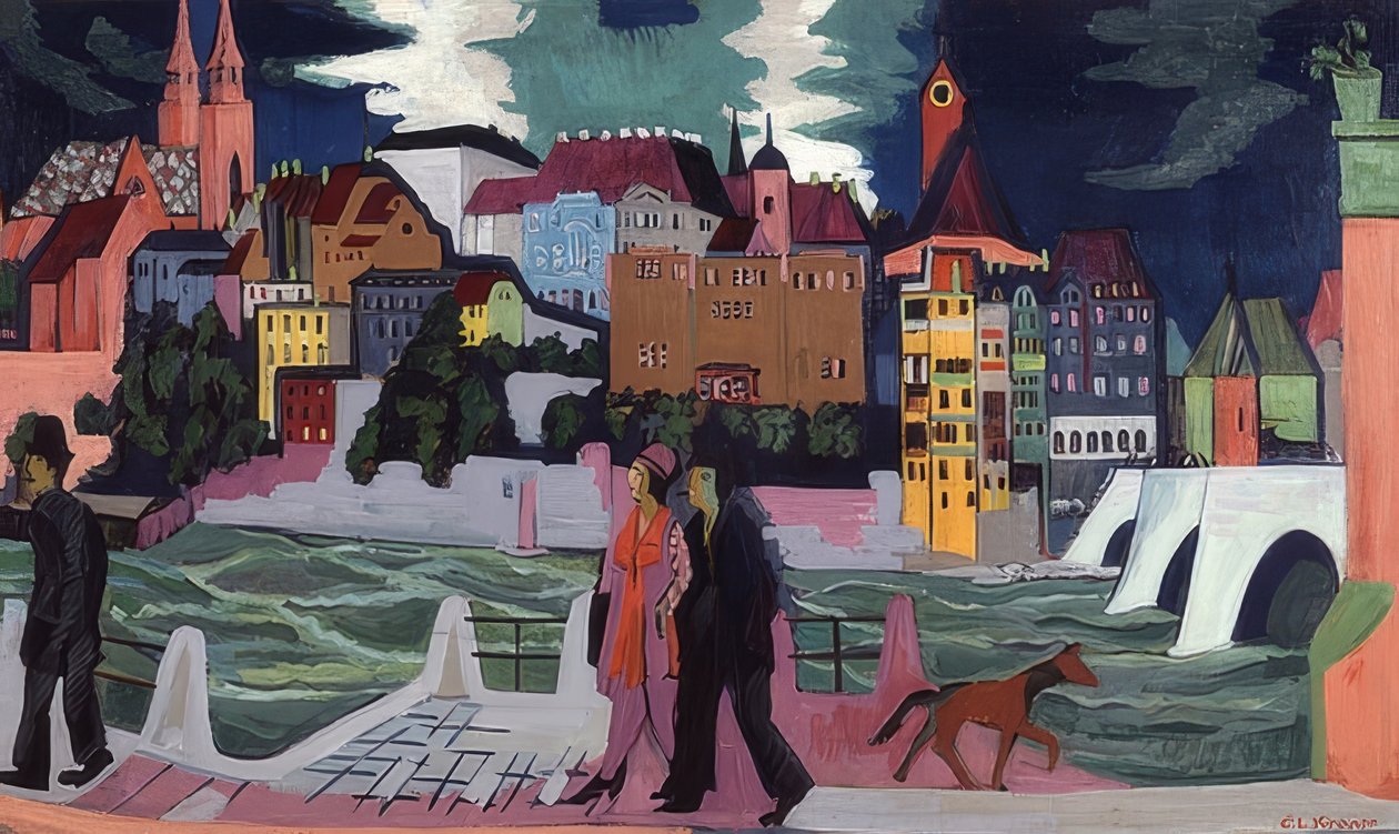 Pohled na Basilej a Rýn. 1927-28 od Ernst Ludwig Kirchner