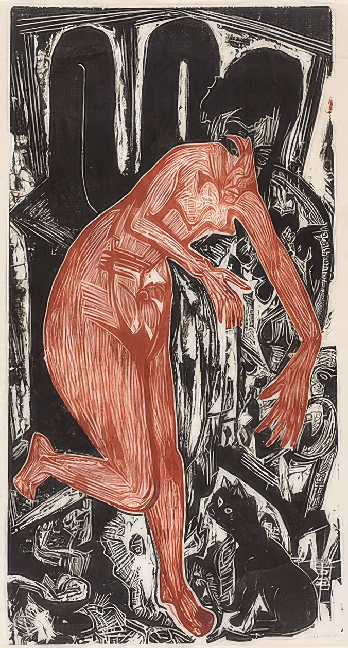 Žena, koupání u sporáku. 1919 od Ernst Ludwig Kirchner