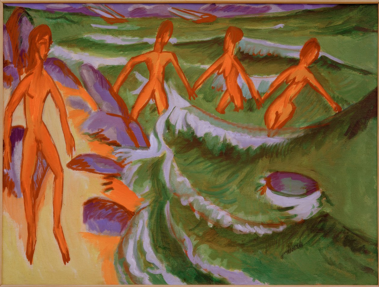 Koupající se na pláži (Fehmarn) od Ernst Ludwig Kirchner