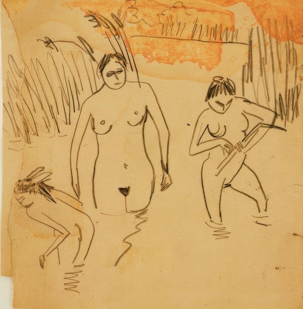 Koupání u rybníků Moritzburg (Fränzi vlevo) od Ernst Ludwig Kirchner
