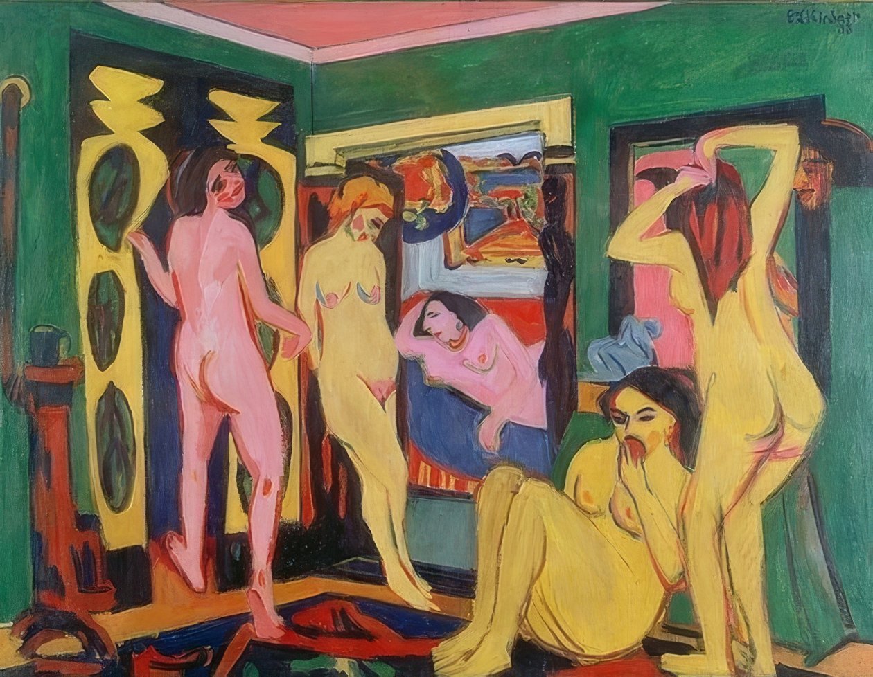 Koupáci na pokoji. 1909/10 - revize po roce 1925 od Ernst Ludwig Kirchner