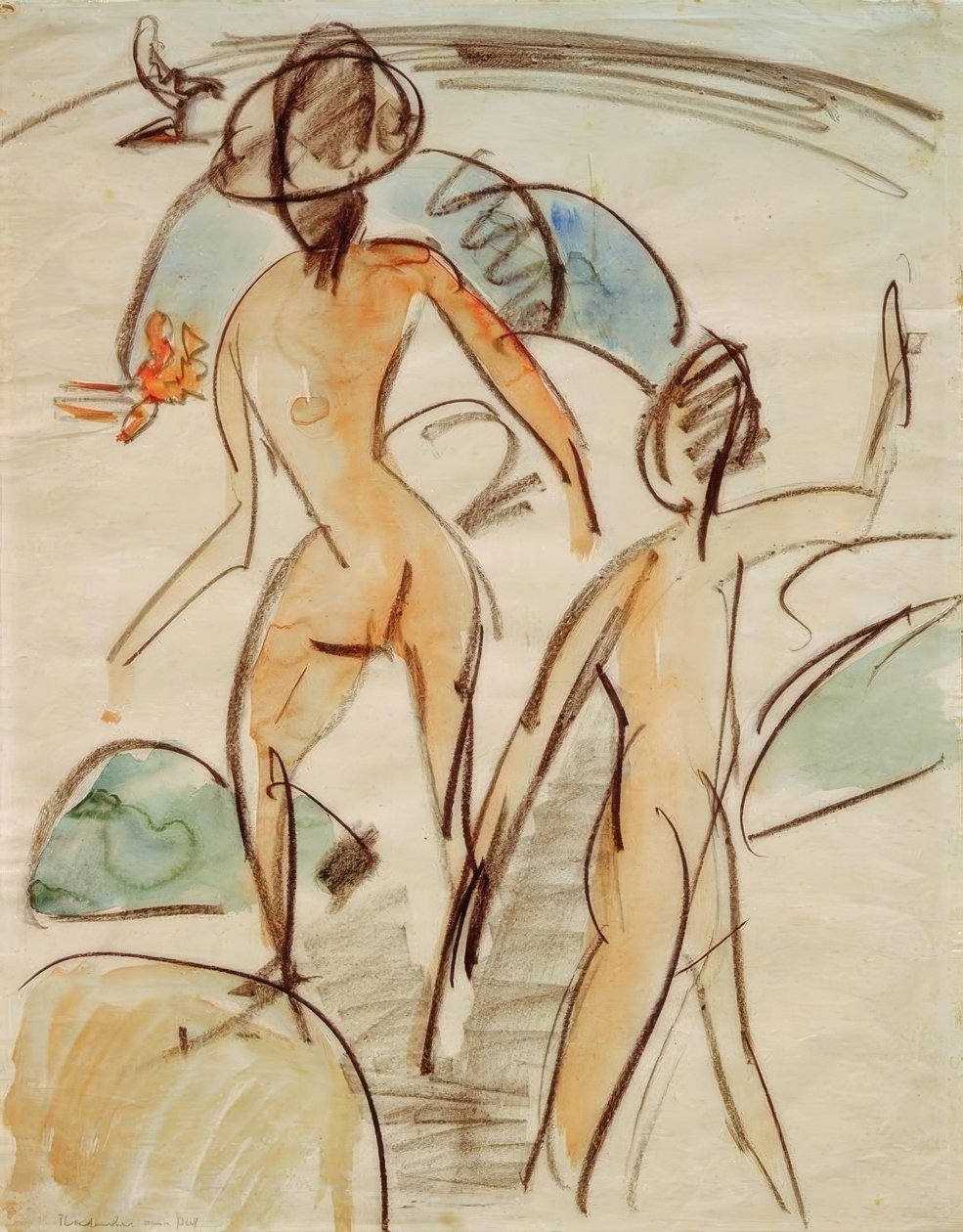 Koupáci s klobouky od Ernst Ludwig Kirchner