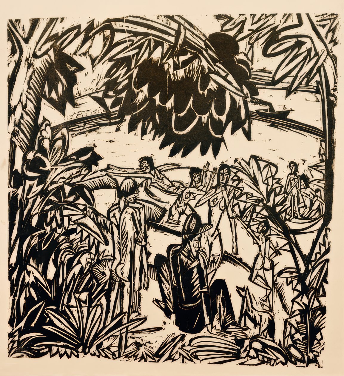 Koupání scéna pod větvemi stromů od Ernst Ludwig Kirchner