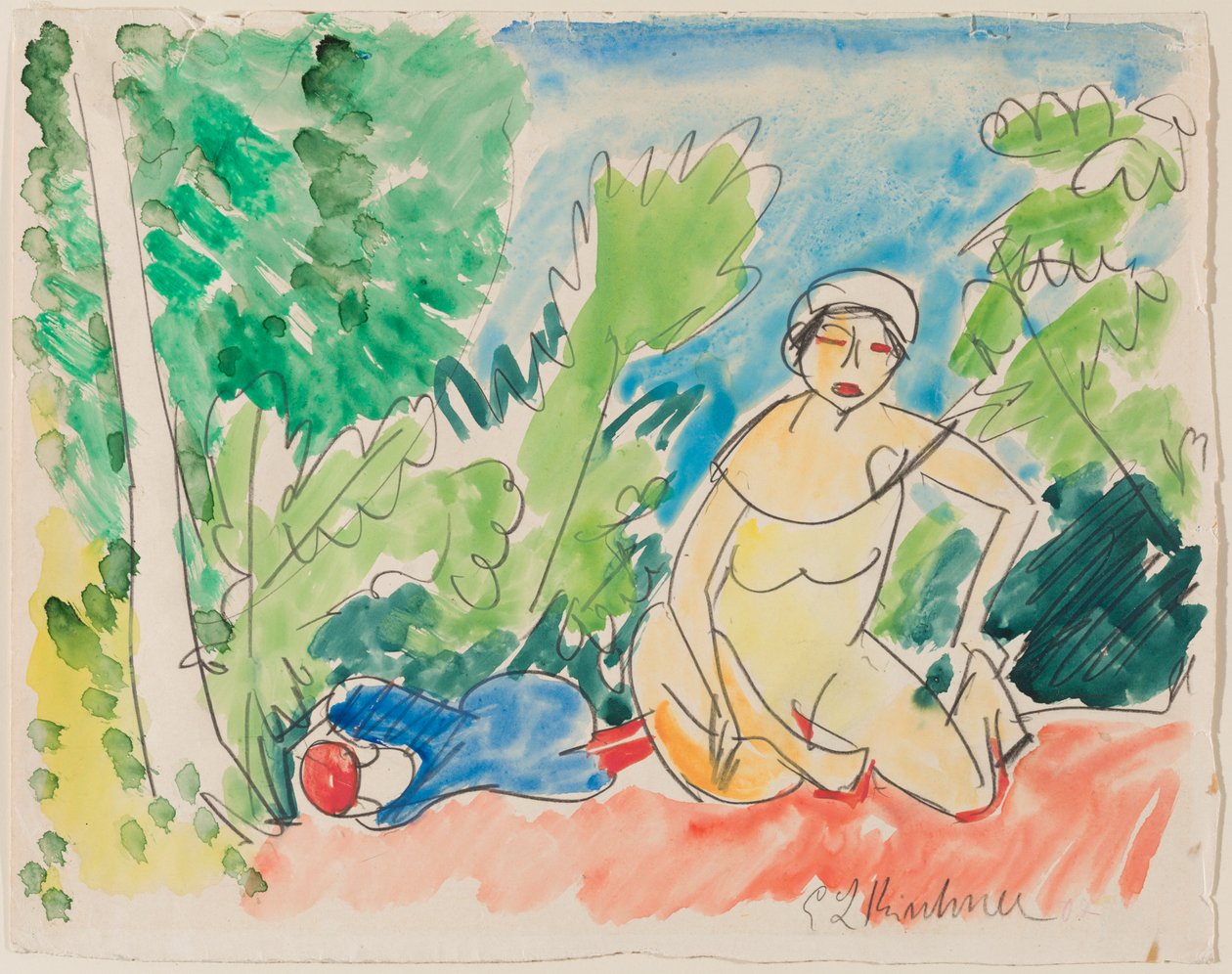 Koupající se u jezera , asi 1907 (akvarel na papíře) od Ernst Ludwig Kirchner