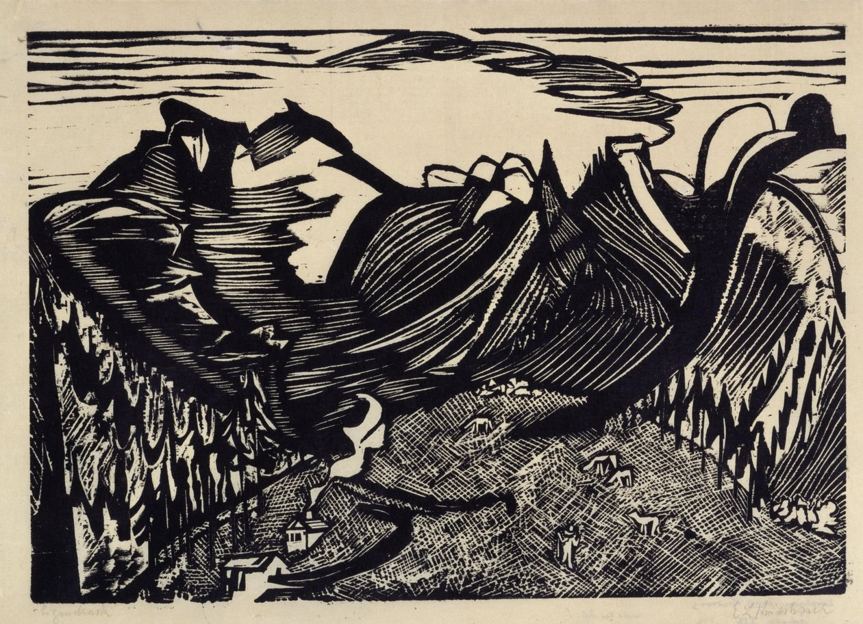 Horská krajina s Alpou od Ernst Ludwig Kirchner