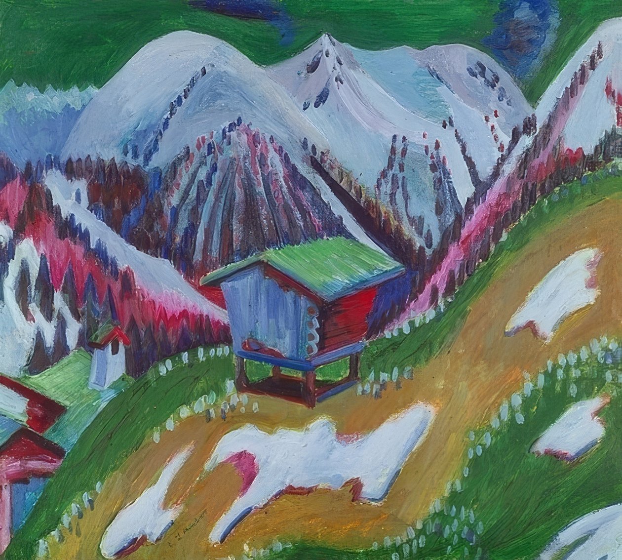 Horská krajina s vysokohorskou chatou. Kolem roku 1922 od Ernst Ludwig Kirchner