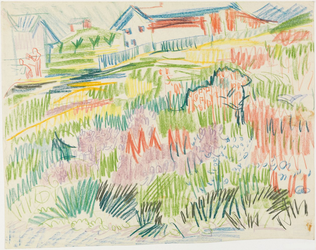 Květinová louka s domy od Ernst Ludwig Kirchner