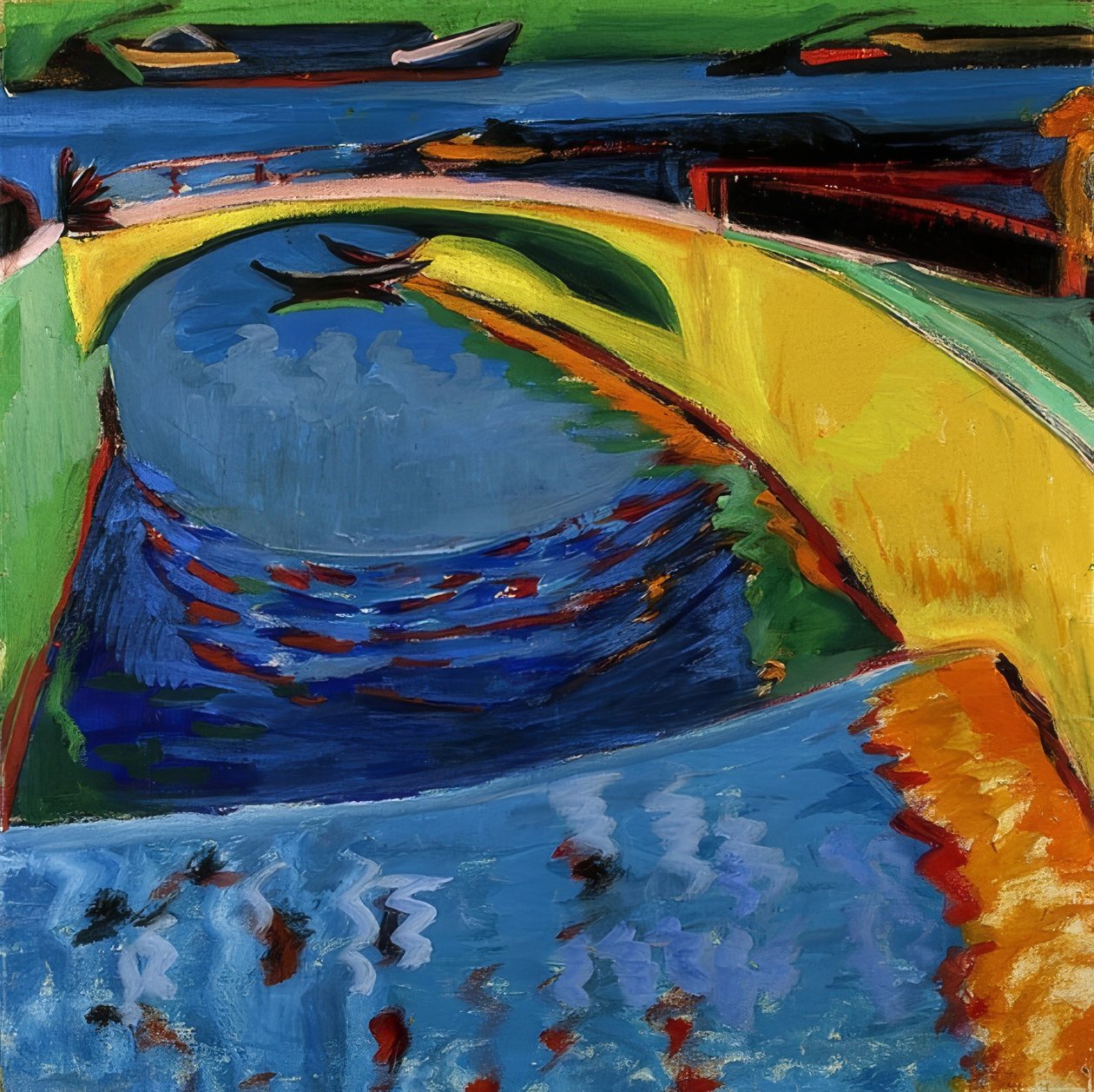 Most u ústí Prießnitz. Kolem roku 1910 od Ernst Ludwig Kirchner