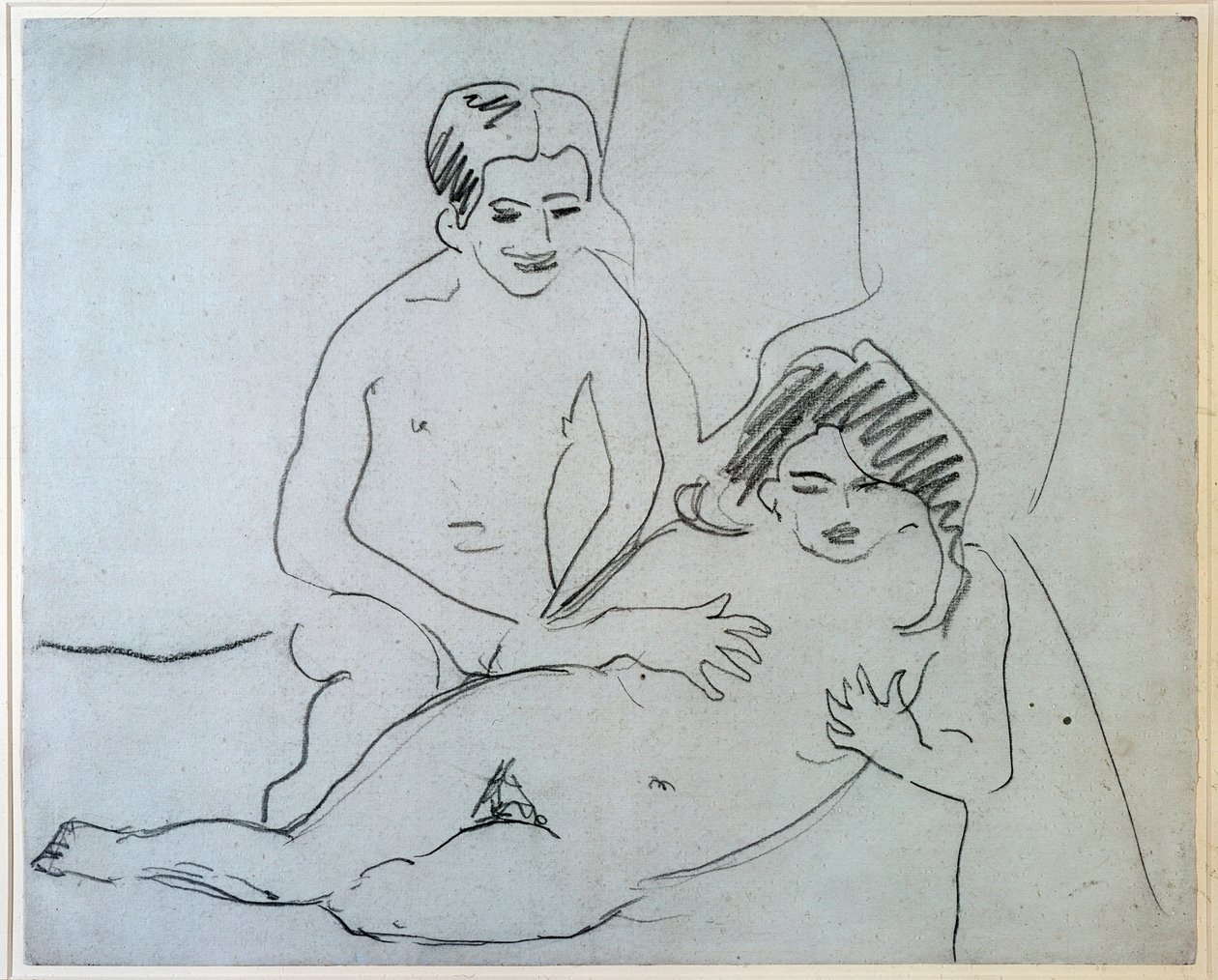 Pár Nahý pár ležící na posteli - Kresba Ernsta Ludwiga Kirchnera (1880-1938) New York, Muzeum moderního umění od Ernst Ludwig Kirchner