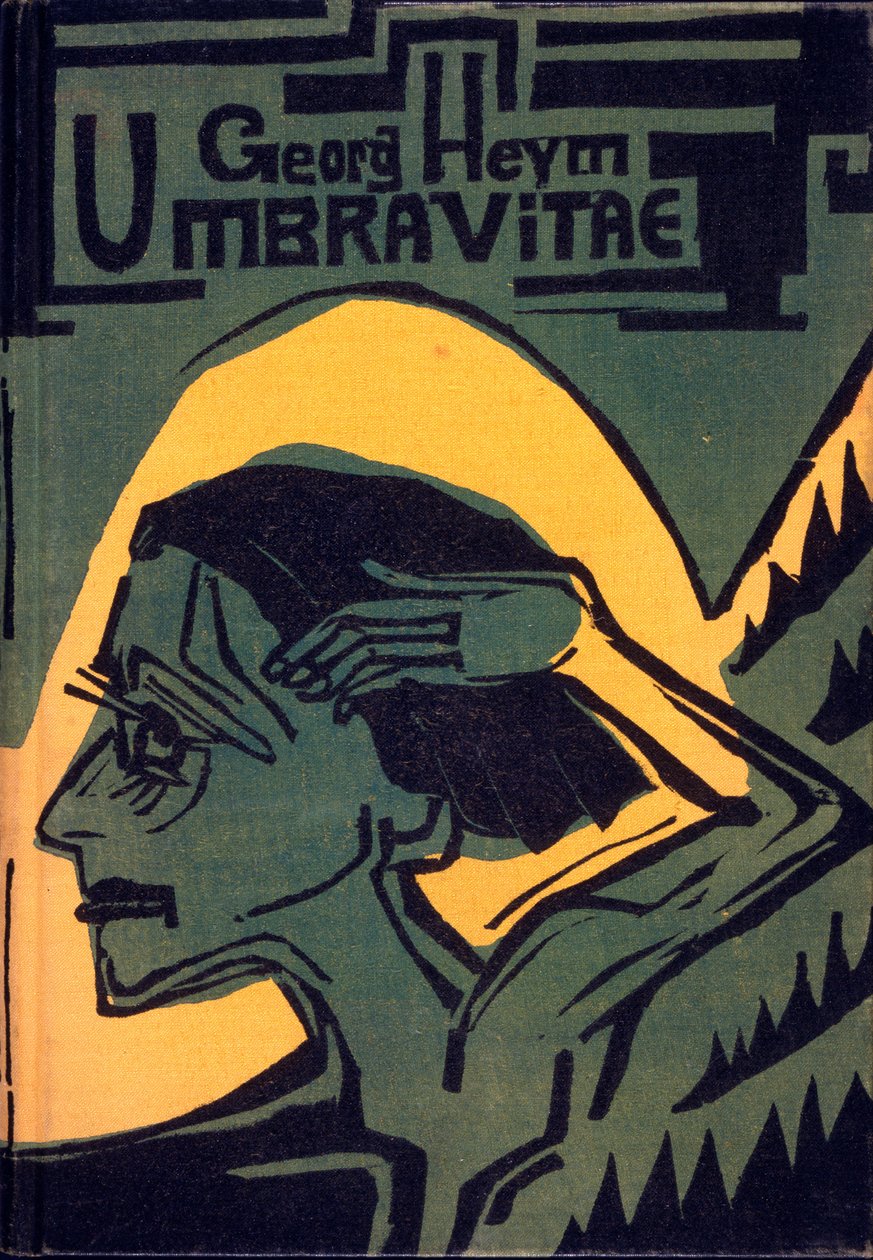 Obálka knihy "Umbra Vitae" od Georga Heyma, vydáno 1924 od Ernst Ludwig Kirchner