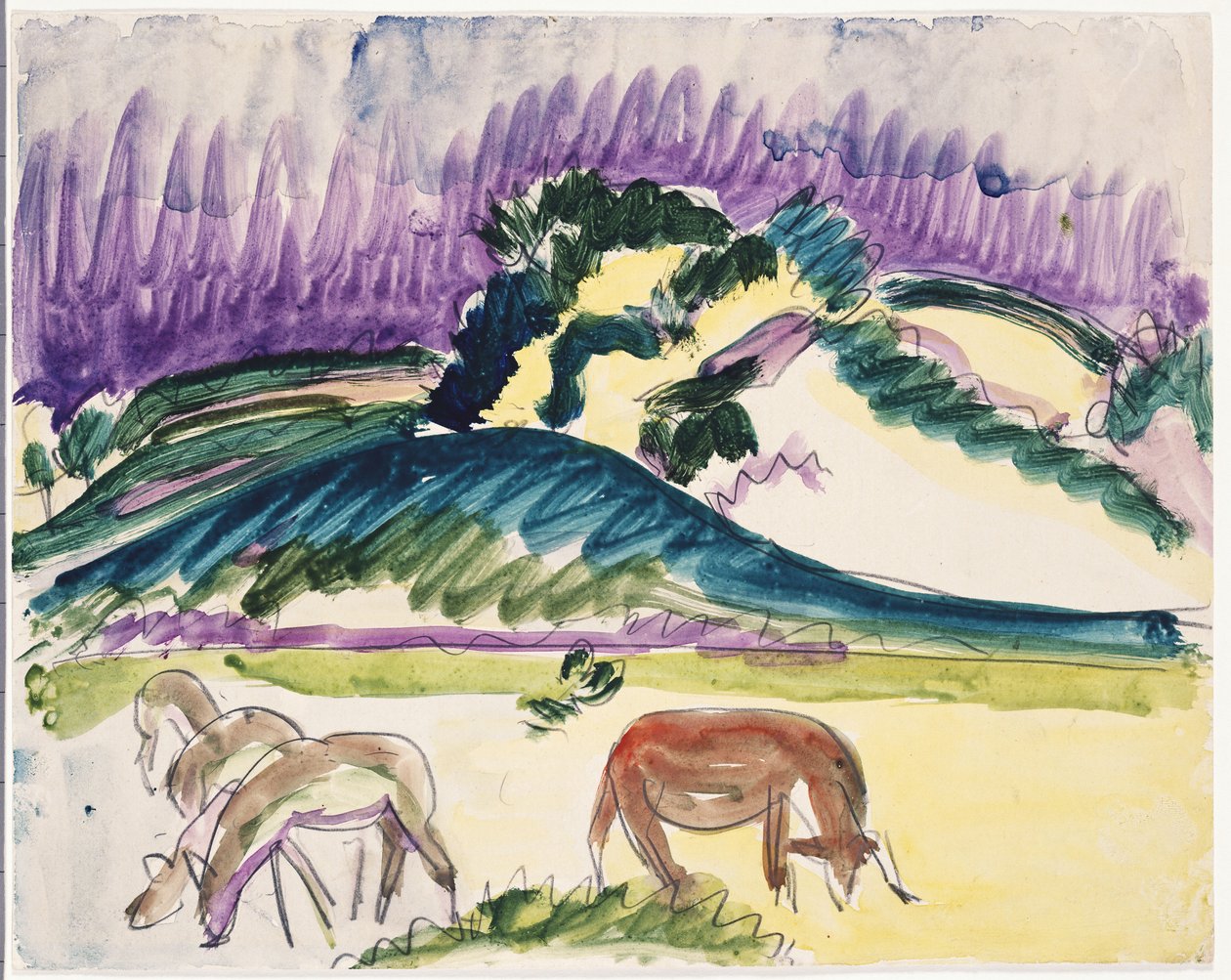 Krávy na pastvině u dun, 1913 od Ernst Ludwig Kirchner