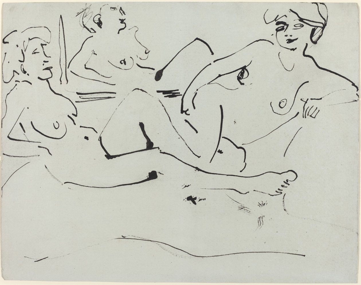 Dodo a starší žena ležící před zrcadlem od Ernst Ludwig Kirchner