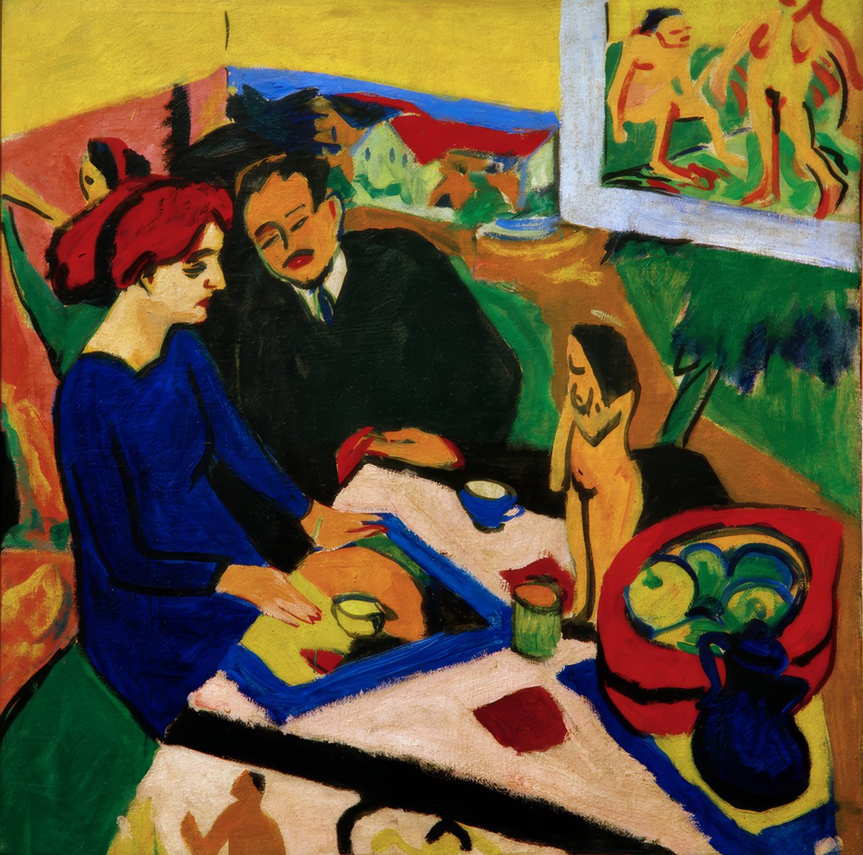 Doris a Heckel u stolu od Ernst Ludwig Kirchner