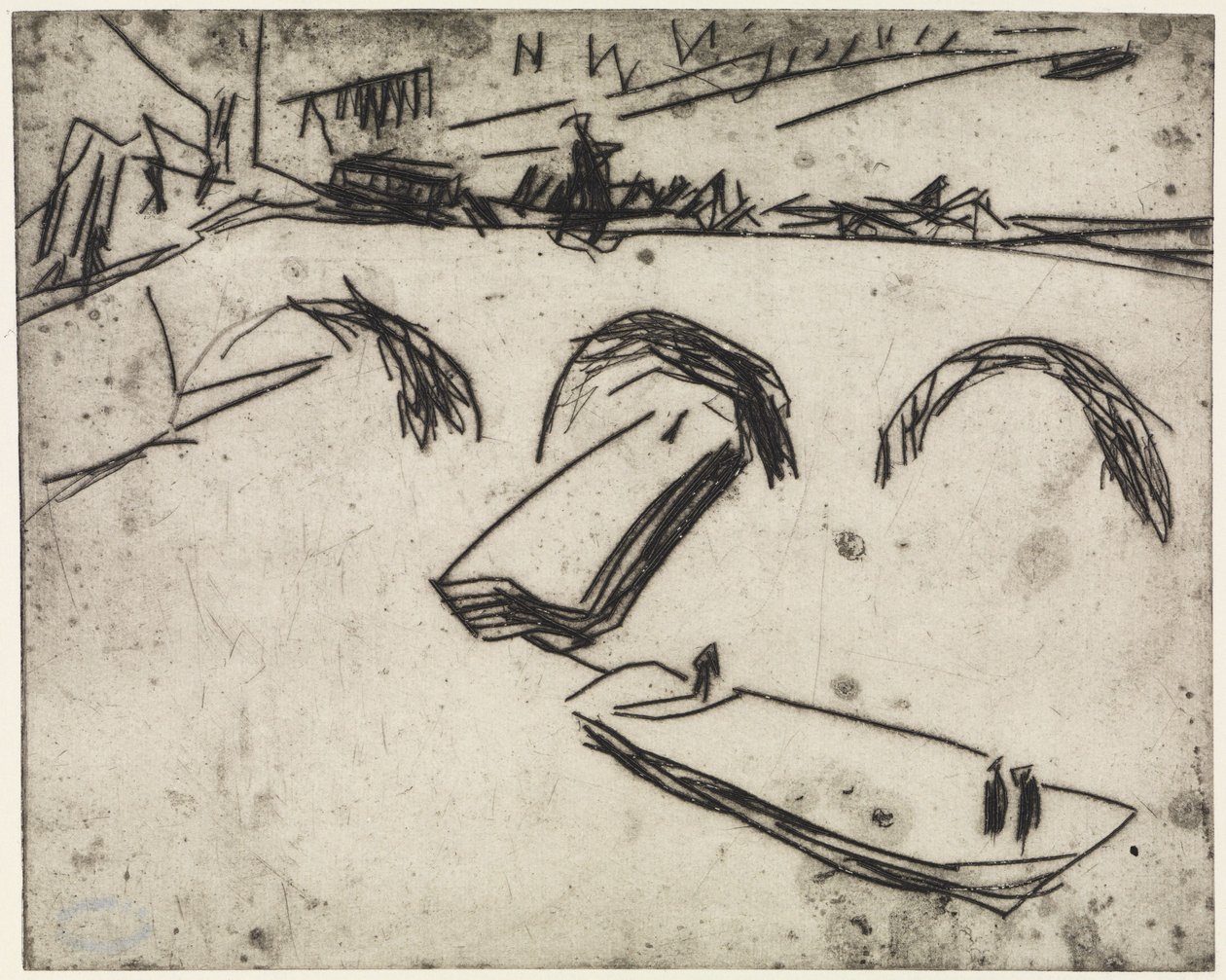 Tři akrobatky při cvičení na kruhu / Most na Kronprinzenufer, Berlín od Ernst Ludwig Kirchner