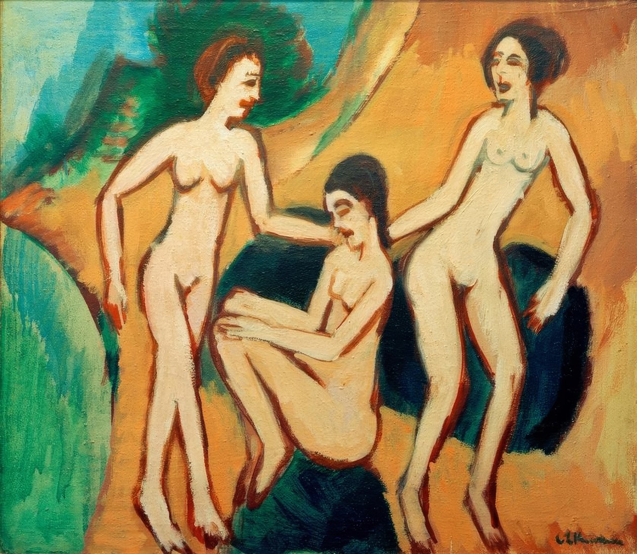 Tři koupající se na pláži od Ernst Ludwig Kirchner