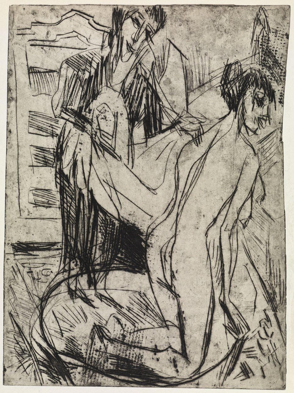 Tři postavy / Žena utírá koupající se ženu od Ernst Ludwig Kirchner