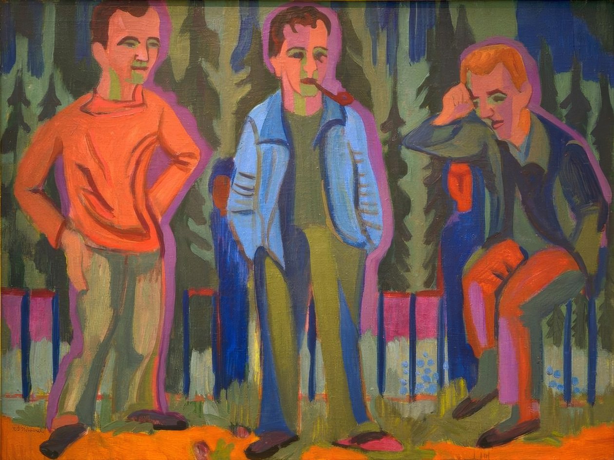 Tři umělci: Hermann Scherer, Kirchner, Paul Camenisch od Ernst Ludwig Kirchner