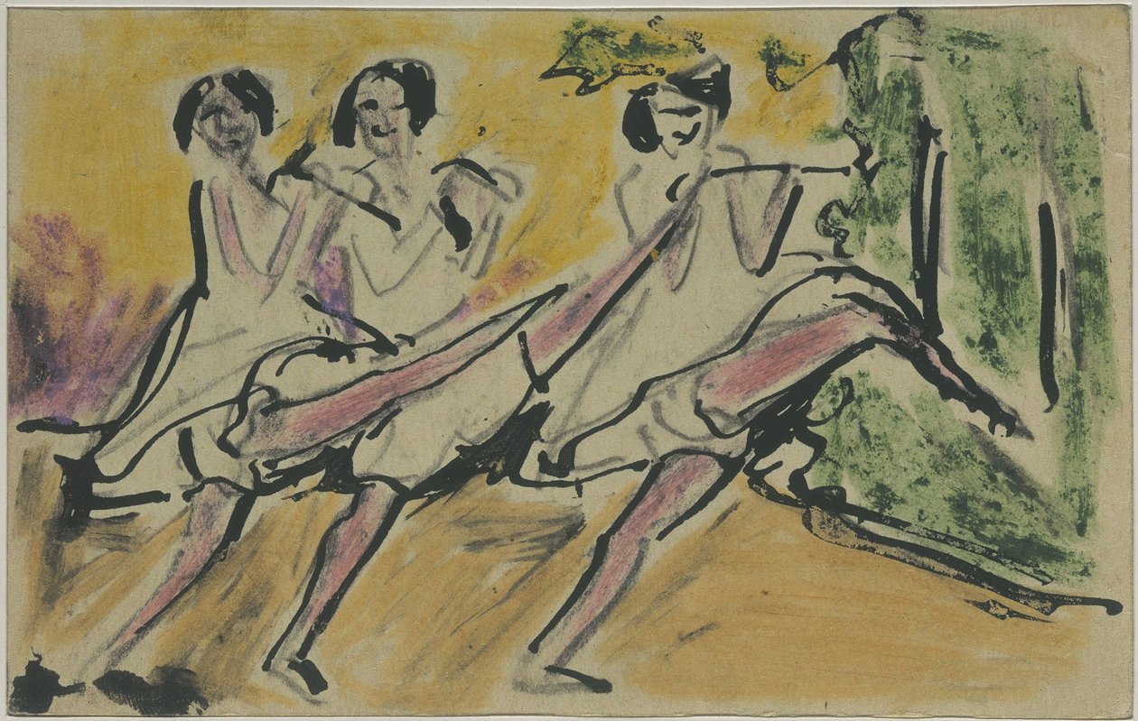 Drei Tänzerinnen (Postkarte an Otto und Maschka Mueller) od Ernst Ludwig Kirchner