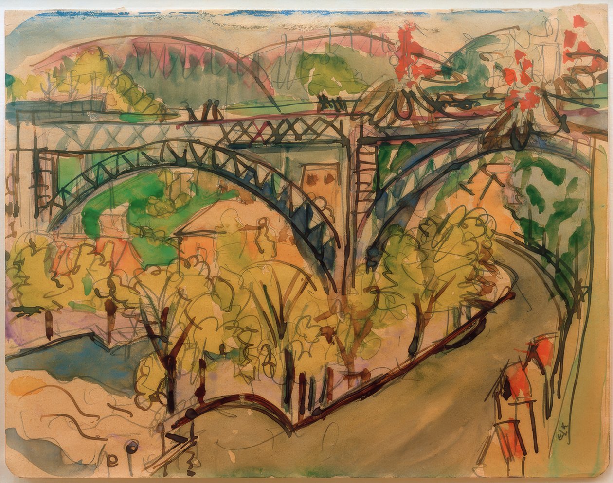 E.L. Kirchner, železniční most / 1916 od Ernst Ludwig Kirchner