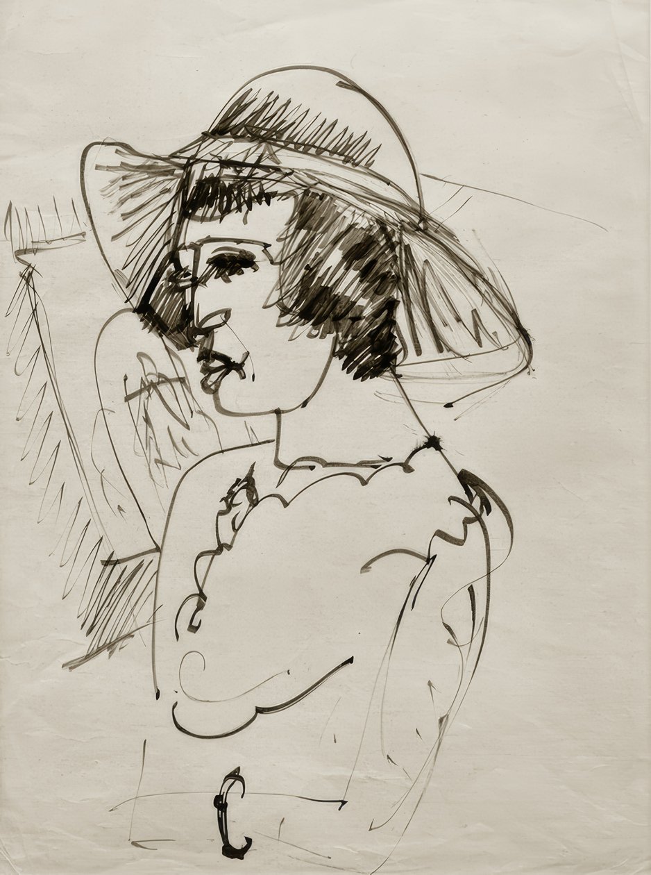 E.L. Kirchner, portrét Erny s velkým kloboukem od Ernst Ludwig Kirchner